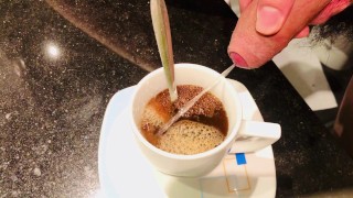 Guy Making a Coffee PISSING in a Cup