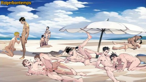 Gangbang gay à la plage - Hentai Cartoon Animation