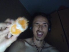 peeling and eating a tangerine with my mouth
