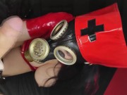 Preview 6 of Teaser: latex gloves handjob and titfjob from gasmask nurse