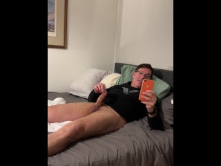 Super Horny after a Long Flight, so I get half Naked and Jerk-off as soon as i Iget Home on the Bed.