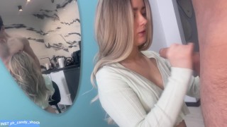 Before work, I ran into the shower and gave a quick blowjob to my friend