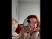 Preview 1 of Small teen redhead shows off her blowjob and deepthroat skill