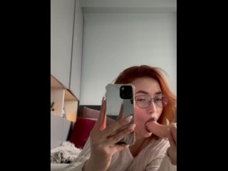Small teen redhead shows off her blowjob and deepthroat skill Video