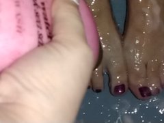 Lathering my wet feet