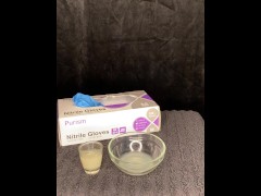 I put on blue gloves and use a syringe playing with my cum part 2