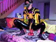 Preview 2 of latex twink with XXXL dildos goes HARD!