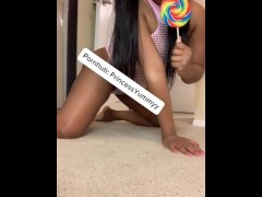 Young Pigtail Playmate Babe Sucking and Shaking Ass