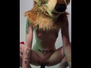Preview 1 of Cute furry girl stretches her pussy bouncing on thick horsecock