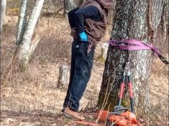 Lady P expertly handles more than just her D in the woods getting firewood