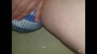 Cumming in Full diaper in the shower