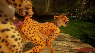 Sexy chica leopardo se folla al macho alfa en sexo furro de Wild Life