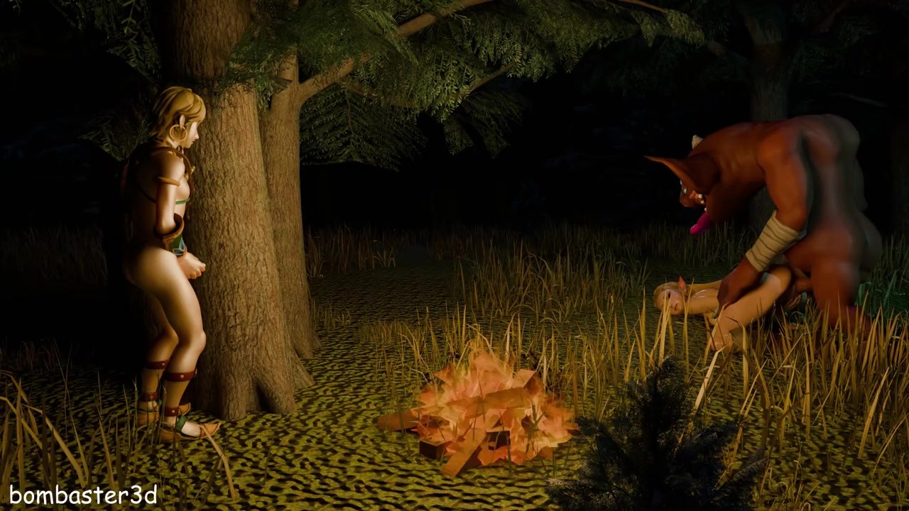 Zelda fucks the monster and masturbates while Link jerks off