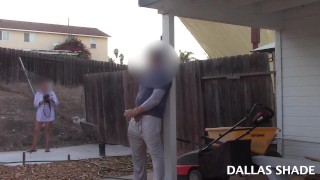 Outside Flashing The Neighbor's Wife With A Cock She Begins To Take Pictures Before He Gets Home
