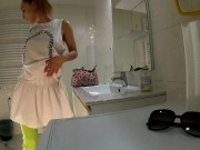 Preview 6 of Petite Redhead Tight Pussy Hot & Sexy Amateur Girlfriend in the Bathroom does Make up with a Skirt