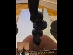 Huge dildo Anal riding with prostate leaking