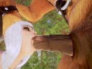 Preview 5 of Morning sex. Three huge Furries fucked a blonde droid in the forest, the forest of love