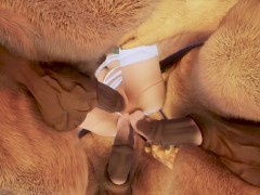 Morning sex. Three huge Furries fucked a blonde droid in the forest, the forest of love