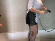 Preview 1 of Busty blonde Rebecca More gets herself wet and fucks suction dildos in a maids outfit