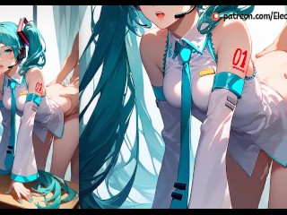 Hatsune Miku shows her body and gives blowjob to fans