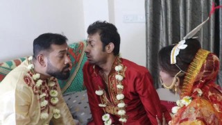 MMF threesome - Beautiful Indian Wife In Wedding Dress Fucked By Husband And Friend