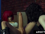 Preview 3 of F.U.T.A. SENTAI SQUAD - Futuristic Futanari Redhead Creampies Wild Girl + Self-Sucks With Big Facial