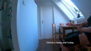 DICKFLASH in STUDENTS APARTMENT: a slutty college girl can't resist to finish me off