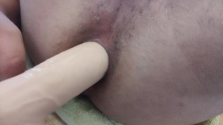 Amateur homemade anal play. Gaping with realistic big dildos. Solo male. Lubricant.