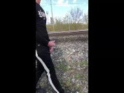 Preview 2 of a handsome guy jerks off a big dick and he was seen by train passengers