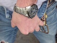 Close up piss out the back door