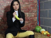 Preview 2 of Equestrian Louisa crushing fruit wearing boots