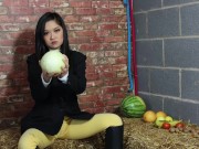 Preview 3 of Equestrian Louisa crushing fruit wearing boots