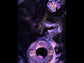 Gorilla Monster uses Barrel for Cum Sleeve!
