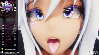 Hentai Vtuber Elfie Love obtém penetração dupla com ballgag e esguichos em VR (não VRCHAT / MMD)
