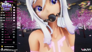 Hentai Vtuber Elfie Love ottiene una doppia penetrazione con ballgag e schizzi in VR (3D / VRCHAT / MMD)