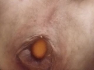Gape Training my Sexy Ass Giant Orange Stretching out my Loose Hole