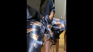 The part:2 video man playing satin dress cum on it