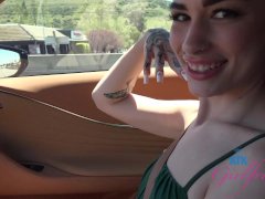 Behind the scenes with Delilah Day on vacation rubbing your cock and teasing in the car