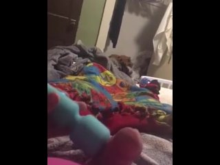 Trans Hottie uses a Blue Vibrator on herself