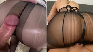 Fucked in Double Denied Tights - Secretary Oiled Pantyhose Ass