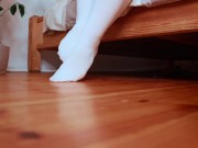 Preview 2 of Curvy wife in white knee socks fucks with a dildo on the floor.