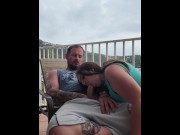 Preview 3 of Horny college girl swallows monster cock on resort balcony  🍆👄💦