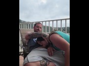 Preview 5 of Horny college girl swallows monster cock on resort balcony  🍆👄💦