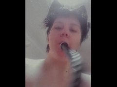 Femboy lubes up butt plug with his mouth