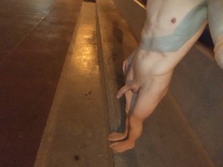 Playing Totally Naked with a Lot of Piss in Public and Cum