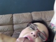 Preview 1 of Nerdy looking milf loves to get naked and suck off her neighbor until he cums