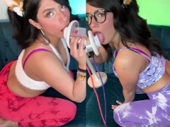 ASMR TWO CAT GIRLS LICK AND BREATHE NOMS FOR YOU IN HOT TIGHT YOGA PANTS THE POSE FAST TONGUE MOUTH