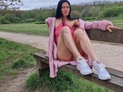 Preview 3 of Nicky Brill no panties in public park and pissing