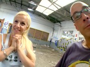 Preview 2 of This blonde nympho does not hesitate to ride his big cock in the abandoned building