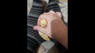 Caressing the banana with my feet